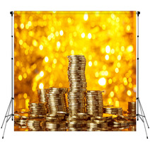 Coins Stack On Golden Bokeh Background Backdrops 61530541