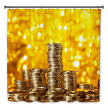 Coins Stack On Golden Bokeh Background Bath Decor 61530541