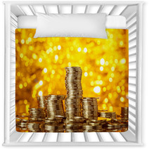 Coins Stack On Golden Bokeh Background Nursery Decor 61530541