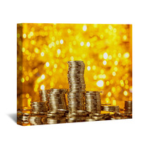 Coins Stack On Golden Bokeh Background Wall Art 61530541