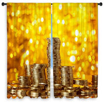 Coins Stack On Golden Bokeh Background Window Curtains 61530541