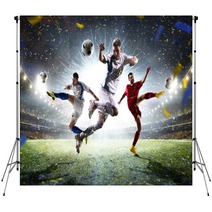 Collage Adult Soccer Players In Action On Stadium Panorama Backdrops 133529572