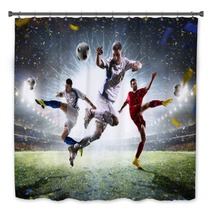 Collage Adult Soccer Players In Action On Stadium Panorama Bath Decor 133529572