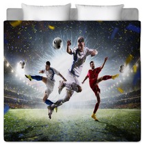 Collage Adult Soccer Players In Action On Stadium Panorama Bedding 133529572