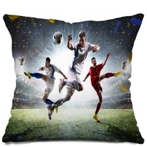 Collage Adult Soccer Players In Action On Stadium Panorama Pillows 133529572