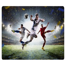 Collage Adult Soccer Players In Action On Stadium Panorama Rugs 133529572