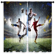 Collage Adult Soccer Players In Action On Stadium Panorama Window Curtains 133529572