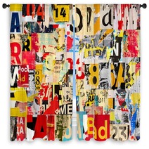 Collage Of Many Numbers And Letters Ripped Torn Advertisement Street Posters Grunge Creased Crumpled Paper Texture Background Placard Backdrop Surface Window Curtains 281326976