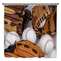 Collection Of Baseball Gloves And Baseballs. Bath Decor 64969347