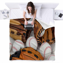 Collection Of Baseball Gloves And Baseballs. Blankets 64969347