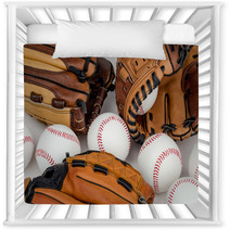 Collection Of Baseball Gloves And Baseballs. Nursery Decor 64969347
