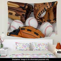 Collection Of Baseball Gloves And Baseballs. Wall Art 64969347