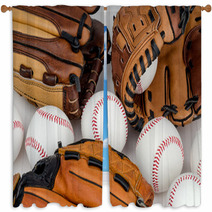Collection Of Baseball Gloves And Baseballs. Window Curtains 64969347
