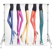 Collection Of Colorful Stockings On Sexy Woman Legs On Grey Backdrops 54746443