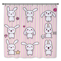 Collection Of Funny And Cute Happy Kawaii Rabbits Bath Decor 44751709