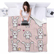 Collection Of Funny And Cute Happy Kawaii Rabbits Blankets 44751709