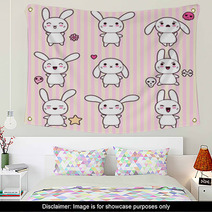 Collection Of Funny And Cute Happy Kawaii Rabbits Wall Art 44751709