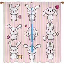 Collection Of Funny And Cute Happy Kawaii Rabbits Window Curtains 44751709