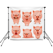 Collection Of Funny Pig Cmoticon Characters In Different Emotions Backdrops 135952658