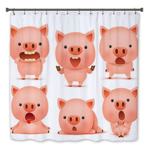 Collection Of Funny Pig Cmoticon Characters In Different Emotions Bath Decor 135952658