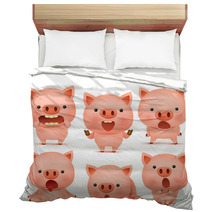 Collection Of Funny Pig Cmoticon Characters In Different Emotions Bedding 135952658