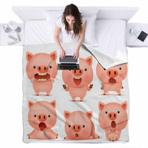 Collection Of Funny Pig Cmoticon Characters In Different Emotions Blankets 135952658