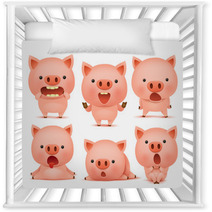 Collection Of Funny Pig Cmoticon Characters In Different Emotions Nursery Decor 135952658