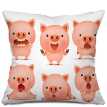 Collection Of Funny Pig Cmoticon Characters In Different Emotions Pillows 135952658