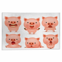 Collection Of Funny Pig Cmoticon Characters In Different Emotions Rugs 135952658