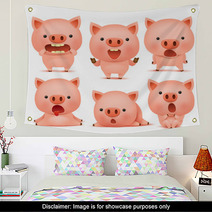 Collection Of Funny Pig Cmoticon Characters In Different Emotions Wall Art 135952658