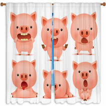 Collection Of Funny Pig Cmoticon Characters In Different Emotions Window Curtains 135952658