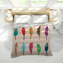 Collection Of Vector Colored Feathers Bedding 67549262