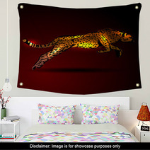 Color Vector Illustration Of A Leaping Jaguar Wall Art 96072826