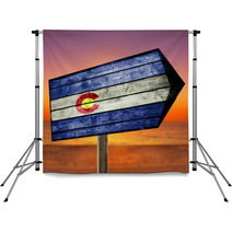 Colorado Flag On Wooden Table Sign On Beach Background Backdrops 89376599