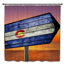 Colorado Flag On Wooden Table Sign On Beach Background Bath Decor 89376599