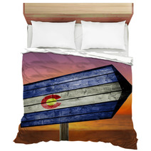 Colorado Flag On Wooden Table Sign On Beach Background Bedding 89376599