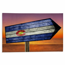 Colorado Flag On Wooden Table Sign On Beach Background Rugs 89376599
