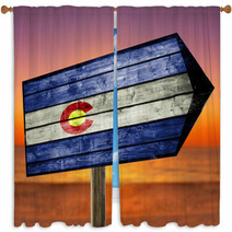 Colorado Flag On Wooden Table Sign On Beach Background Window Curtains 89376599