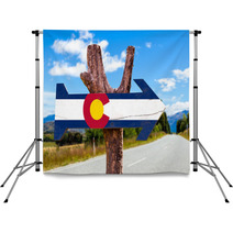 Colorado Flag Wooden Sign With Road Background Backdrops 85269838