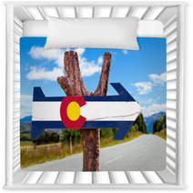 Colorado Flag Wooden Sign With Road Background Nursery Decor 85269838