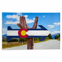 Colorado Flag Wooden Sign With Road Background Rugs 85269838