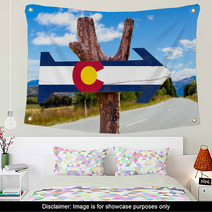 Colorado Flag Wooden Sign With Road Background Wall Art 85269838