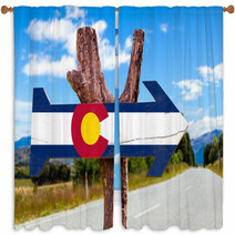 Colorado Flag Wooden Sign With Road Background Window Curtains 85269838