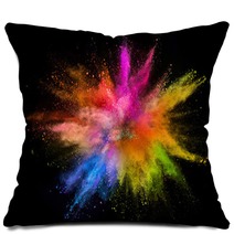 Colored Powder Explosion Isolated On Black Background Pillows 209929414