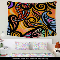 Colorful Abstract Seamless Paisley Pattern Wall Art 54733223