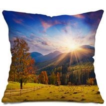 Colorful Autumn Sunset In The Mountains Pillows 56389453