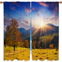 Colorful Autumn Sunset In The Mountains Window Curtains 56389453