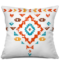 Colorful Aztec Ornament On White Geometric Ethnic Illustration Pillows 66465404