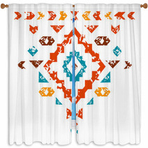 Colorful Aztec Ornament On White Geometric Ethnic Illustration Window Curtains 66465404