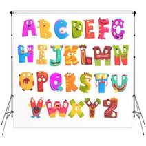 Colorful Cartoon Children English Alphabet With Funny Monsters Education And Development Of Children Detailed Colorful Illustrations Backdrops 159702067